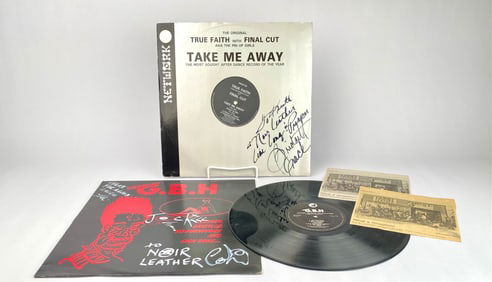Noir Leather Provenance Music Lot: Signed G.B.H. and True Faith with Final Cut Records and Newspaper