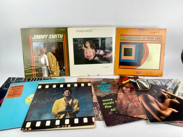 Set of Ten Vintage Jazz, Soul & Funk Vinyl LPs featuring Jimmy Smith, Chaka Khan, & Stan Getz