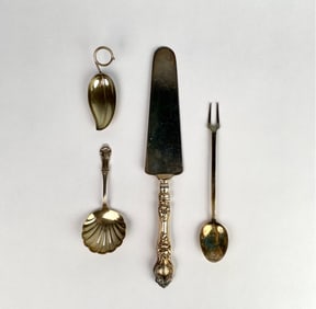 Four Sterling Silver Utensils, Including “Wild Rose" & Other Makers