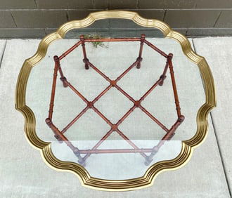 Mid-Century Faux Bamboo and Brass Coffee Table