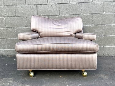 Mid-Century Modern Oversized Club Chair on Brass Ball Casters