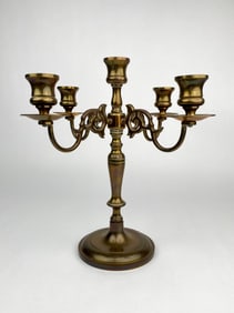 Brass Five-Arm Candelabra with Decorative Scroll Detailing