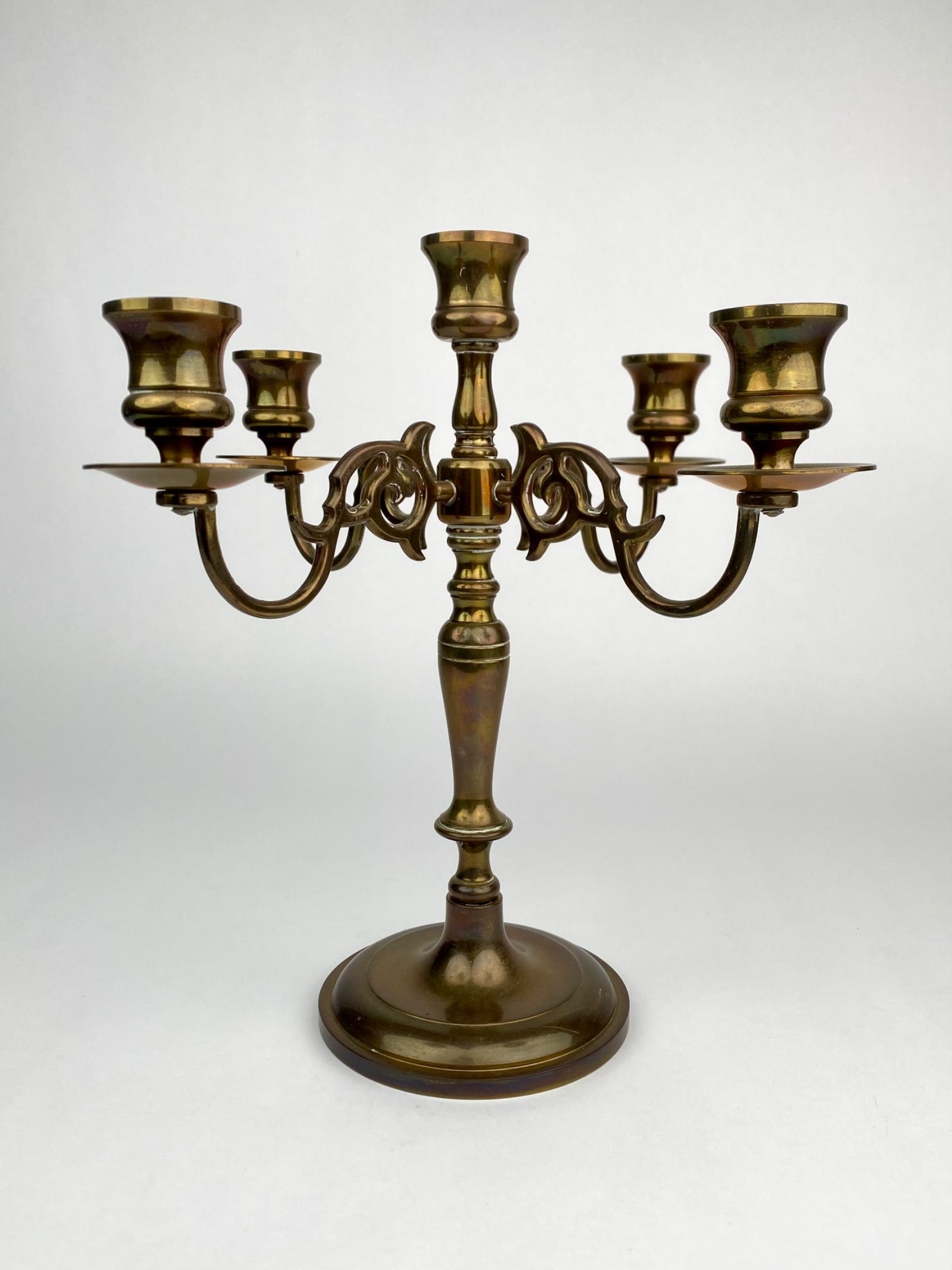 Brass Five-Arm Candelabra with Decorative Scroll Detailing (1 of 10)