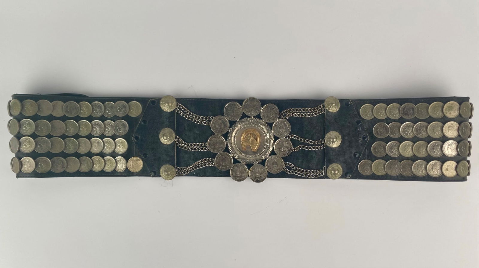 Argentinian Peso Coin and Leather Gaucho Style Belt with Equestrian Medallion (1 of 12)