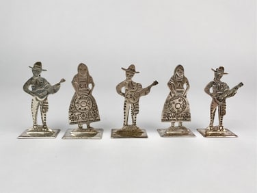 Set of Five Maciel Mexican Sterling Silver Place Card Holders