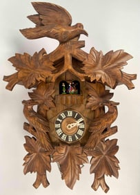 Hand-Carved Wind-up Cuckoo Clock with Dancing Figures