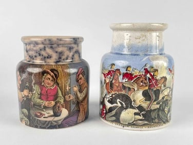 Pair of Prattware Meat Paste Jars