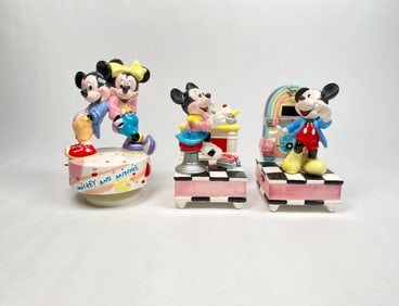 Lot of Three Disney Schmid Mickey and Minnie Mouse Music Boxes