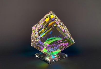 Stephen Lyons Millennium Cube Optical Crystal Sculpture