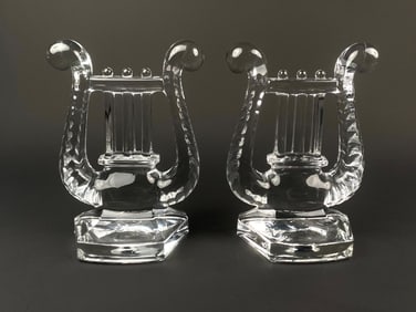 Pair of Cut Crystal Lyre Bookends