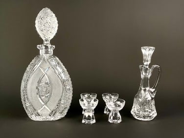 Group of Cut Crystal Decanters and Cordial Glasses