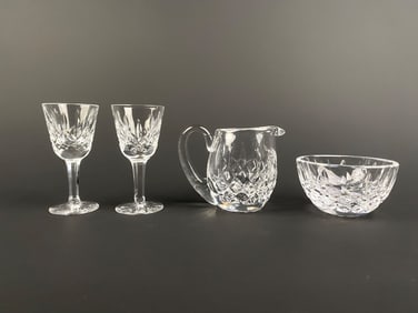 Waterford 'Lismore' Crystal Service Set - Two Cordial Glasses, Creamer, and Bowl