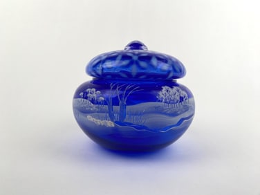 Fenton Art Glass 2003 'Winter Landscape' Covered Jar