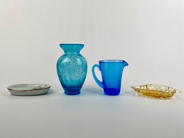 Set of Four Miniature Art Glass and Porcelain Dishes