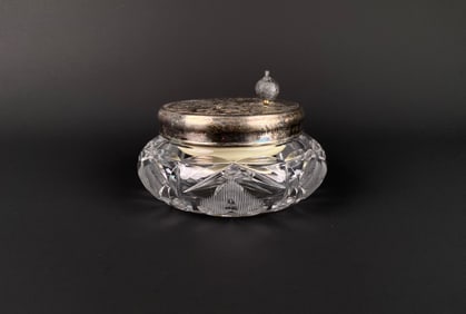 Cut Glass Vanity Jar with Silver-Plated Lid, Made in West Germany