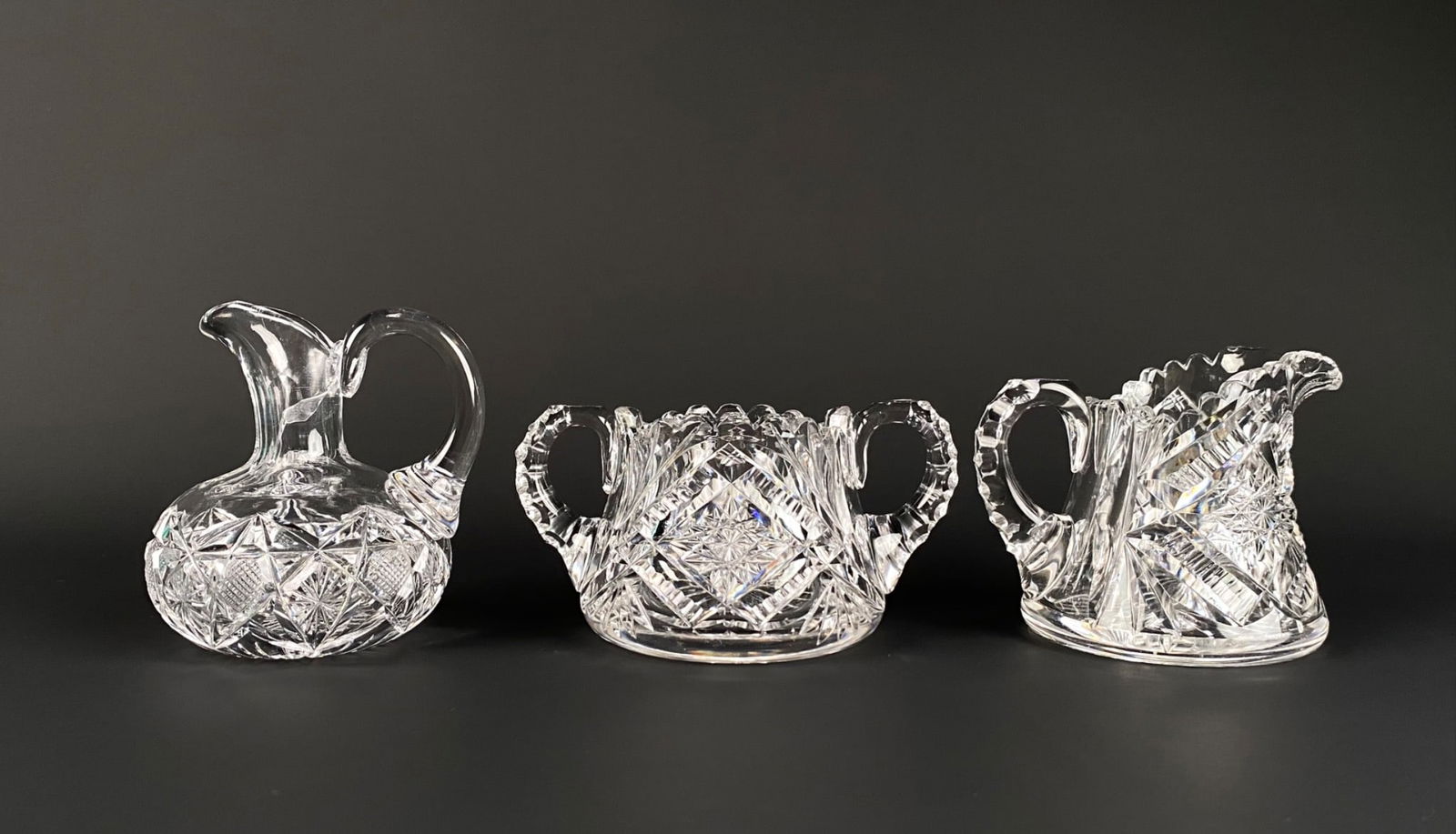 Three-Piece Cut Glass Creamer, Sugar, and Pitcher Set (1 of 12)