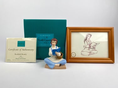 Disney Classics Collection 'Bookish Beauty' Beauty & the Beast Figurine with Framed Sketch (COA