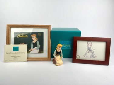 Disney Classics Collection 'Wistful Dreamer' Cinderella Figurine with Pair of Framed Artwork (COA