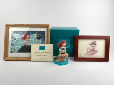 Disney Classics Collection 'Seaside Serenade' Ariel Figurine with Pair of Framed Artwork (COA