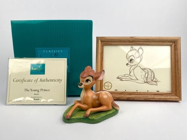 Disney Classics Collection 'The Young Prince' Bambi Figurine with Framed Sketch (COA Original Box)