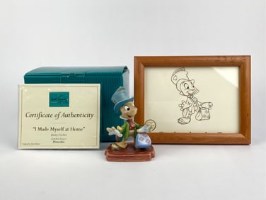 Disney Classics Collection 'I Made Myself at Home' Jiminy Cricket Figurine with Framed Sketch (COA