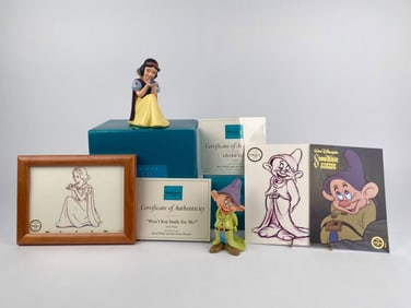 Pair of Disney Classics Collection Snow White and Dopey Figurines with Sketches (COA Original Box)