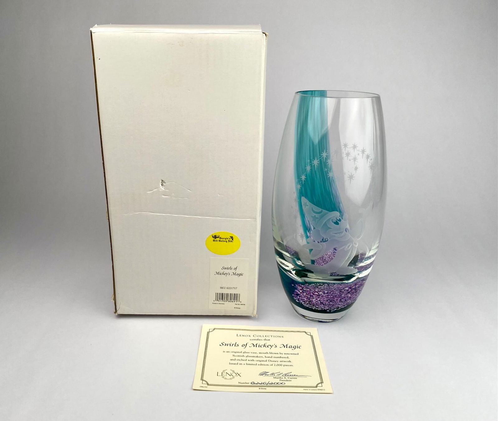 Lenox Disney Limited Edition 'Swirls of Mickey's Magic' Glass Vase (1 of 9)