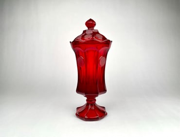 Fostoria Ruby Red Coin Glass Covered Urn