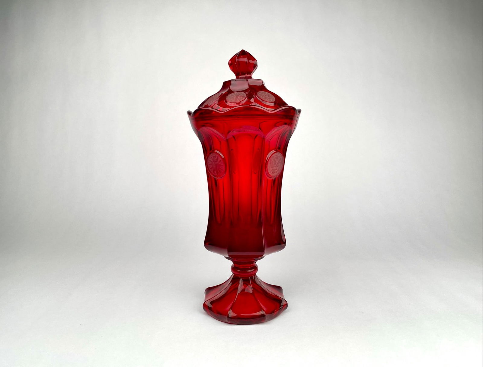 Fostoria Ruby Red Coin Glass Covered Urn (1 of 6)
