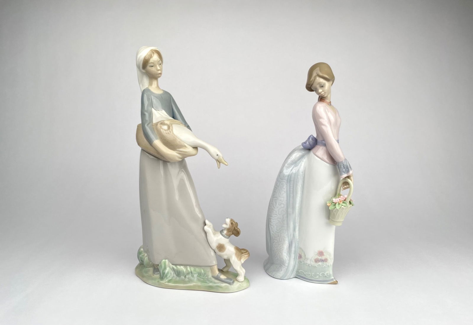 Two Lladro Porcelain Figurines – Girl with Goose & Flower Basket (1 of 9)