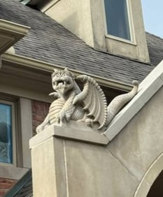 Pair of Architectural Dragon Gargoyles, Hand-Carved Stone, 1997