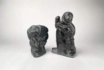 Pair of Signed Inuit Soapstone Carvings