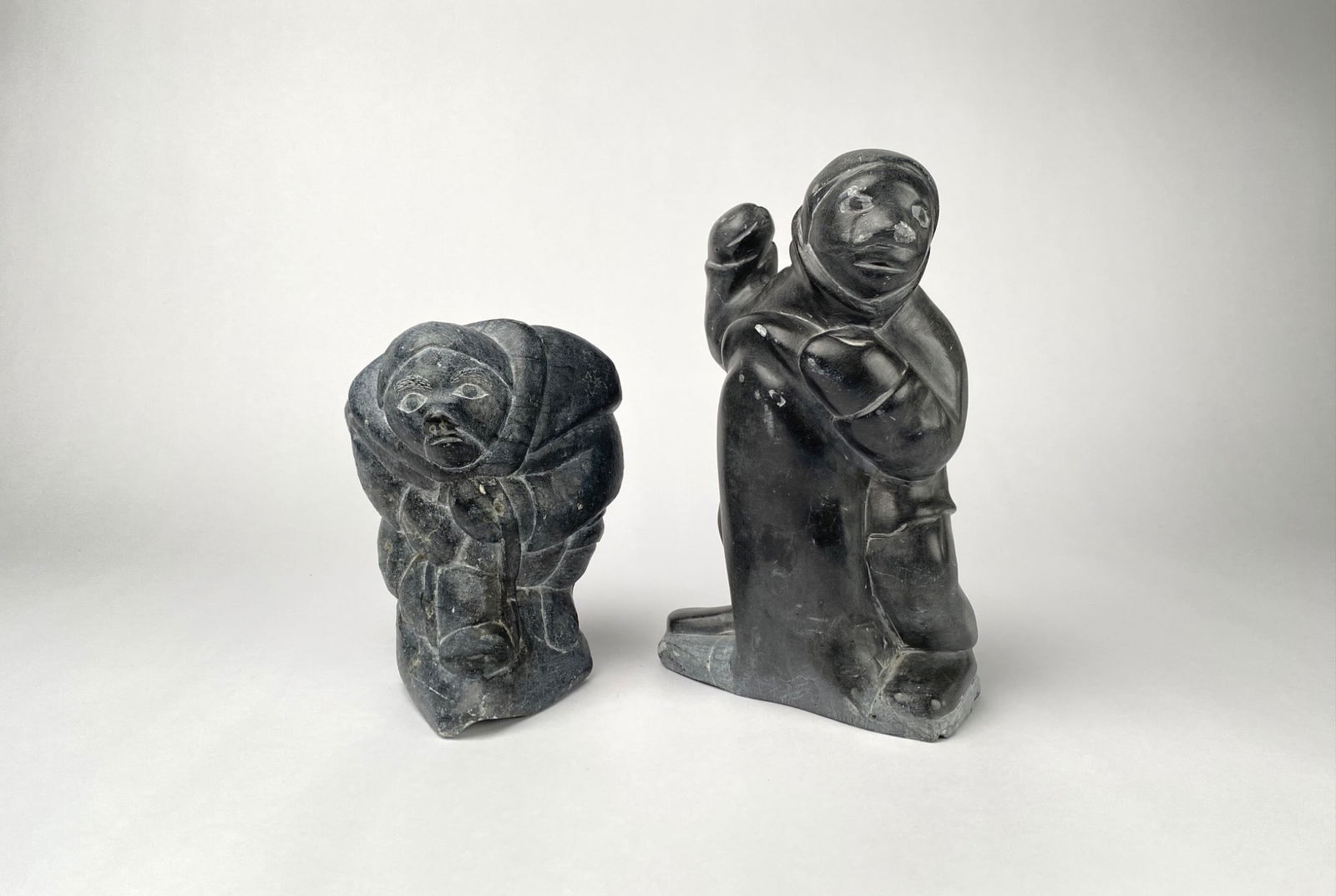 Pair of Signed Inuit Soapstone Carvings