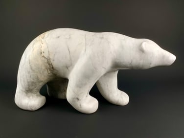 Unidentified Large Signed Inuit Carved Marble Polar Bear Sculpture