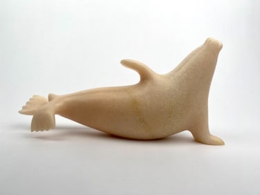 Ashevak Adla (Inuit, Cape Dorset) Signed Carved Peach Marble Seal Sculpture
