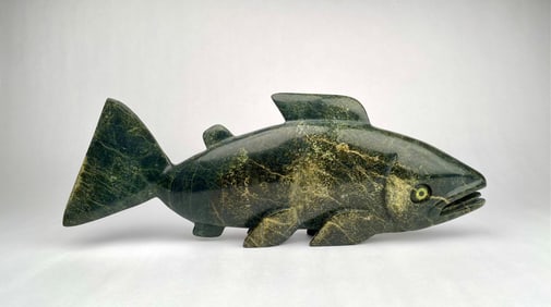 Toonoo Sharky (Inuit, Cape Dorset) Serpentine 'Fish' Sculpture, 2011