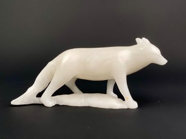 John Taylor (Inuit, Tuktoyaktuk) Alabaster Arctic Fox Sculpture