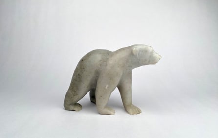 Inuit Carved Stone Polar Bear Sculpture, Signed, Unidentified Artist