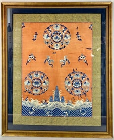 Chinese Imperial Embroidered Silk Textile with Roundels & Lishui Border