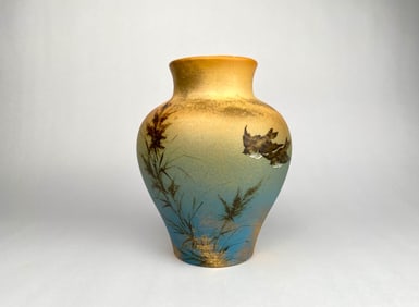 Rookwood Pottery 1885 Vase with Painted Bird and Grass Motif