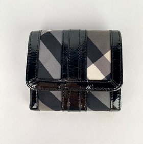 Burberry Black Nova Check Canvas and Patent Leather Wallet