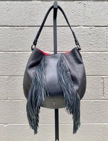 Christian Louboutin Black Leather Fringe Shoulder Bag