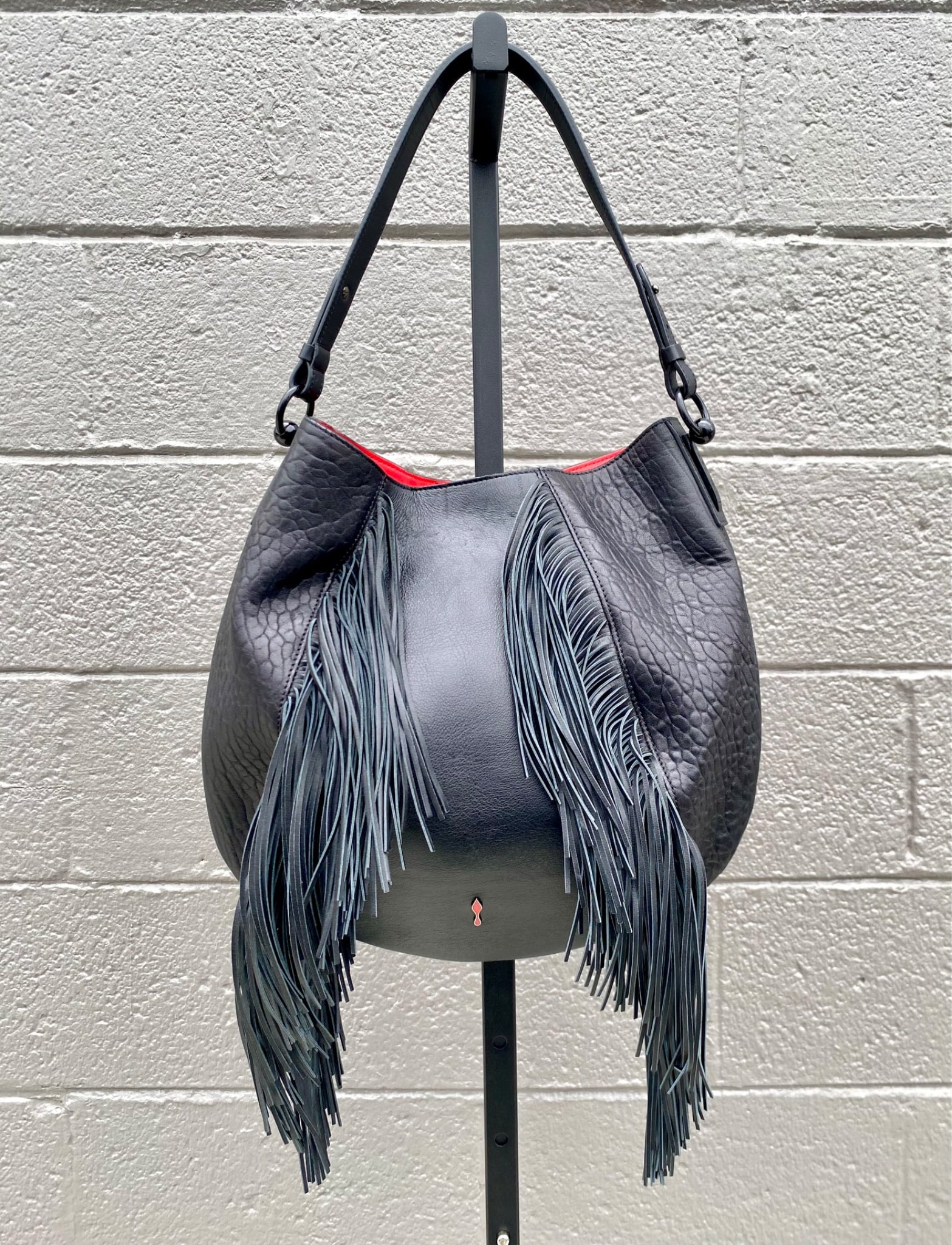 Christian Louboutin Black Leather Fringe Shoulder Bag (1 of 10)
