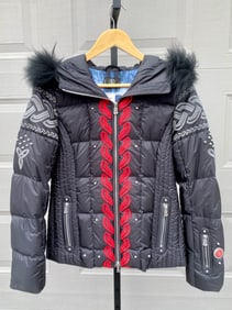 Bogner Goan Thxman Down Jacket with Embroidery and Fur Trim, Size US 6