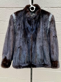 Kay Amos Furs Mink Jacket With Leather Trim and Zip Closure