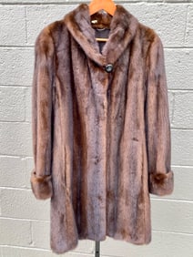 Mahogany Mink Knee-Length Fur Coat, Size 6