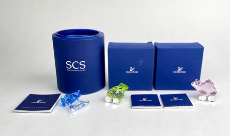 Set of 3 Swarovski Crystal Figurines: Blue Dart Frog, Fred the Frog & Susie the Snail with