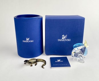 Swarovski Crystal Baby Crocodile & Blue Tang Fish Figurines with Original Boxes & Certificate