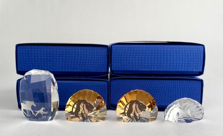 Set of Four Swarovski Crystal Animal Paperweights in Original Boxes