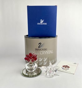 Swarovski Silver Crystal ‘Vase of Roses’ & ‘Orchid’ Figures with Boxes